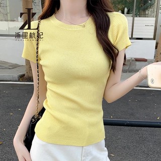 ZHELIHANGFEI Đồ dệt kim ngắn tay mềm mại vừa vặn đơn giản nhiều màu