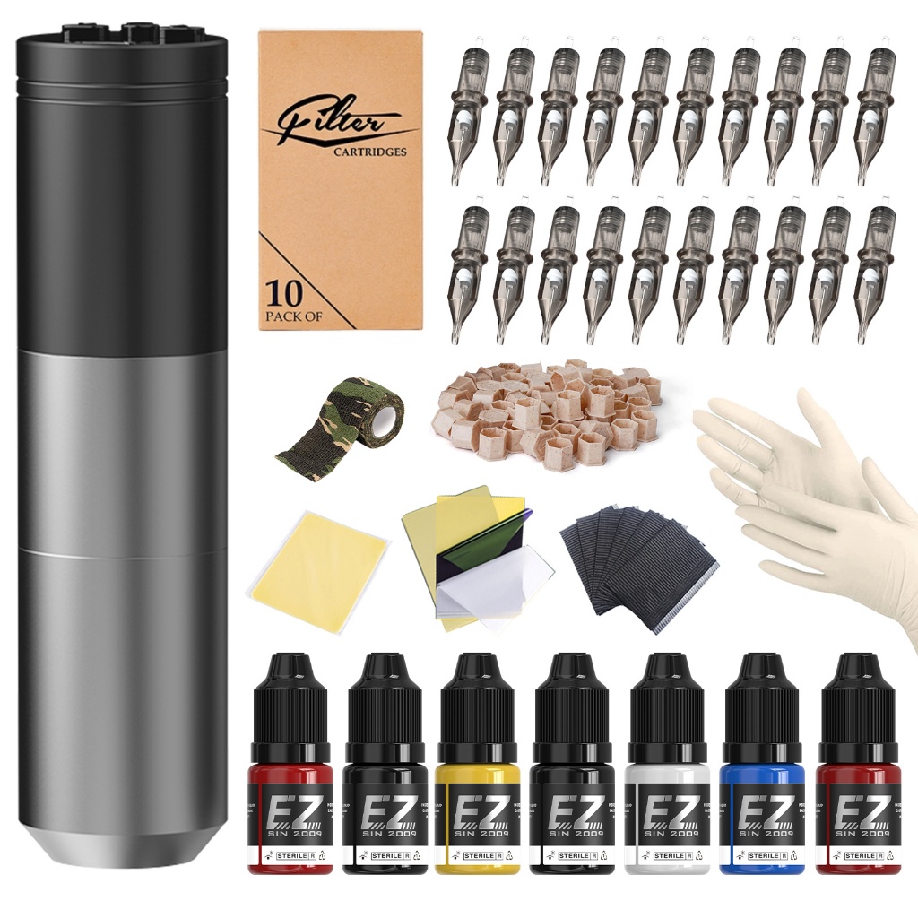 Lancer-KIT Hộp mực không dây Máy xăm Bút pin xoay có công suất di động 1600mAh LED Hiển thị kỹ thuật số Hình xăm
