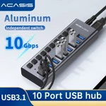 Trung tâm dữ liệu USB chạy bằng ACASIS 10 cổng USB3.1 với công tắc bật / tắt riêng lẻ và Bộ chuyển đổi nguồn 12V4A Bộ chia Hub3.1 USB 10Gpbs cho máy tính xách tay, PC, Máy tính, HDD di động, Ổ đĩa Flash — ảnh 1
