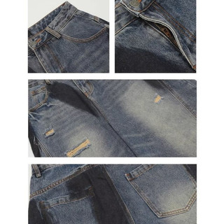 Quần jean nam ESEA American retro dáng rộng giản dị phong cách trung lập graffiti rách quần jean