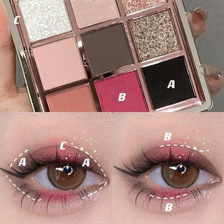Matte Rose Red 9 Màu Phấn Mắt Phấn Bảng Ngọc Trai Shmmier Highlight Brighten Blue Brown Beauty Eye Makeup
