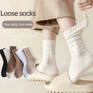 🍥jellycuty🍥 🧦Tất nữ cổ cao Mr.Socks mẫu sọc gân, vớ cổ cao trơn màu chất vải co giãn 4 chiều, dày dặn thoáng khí