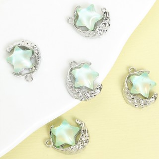 10 chiếc Phong cách ngọt ngào và mát mẻ, Dreamy Star & Crescent Moon Charms, Mặt dây chuyền hợp kim khảm thủy tinh đầy màu sắc cho DIY Dây chuyền xương đòn trong suốt và lạnh Vòng cổ Vòng tay Bông tai và hơn thế nữa