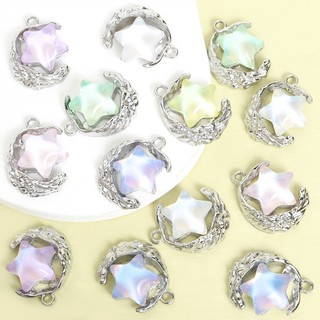 10 chiếc Phong cách ngọt ngào và mát mẻ, Dreamy Star & Crescent Moon Charms, Mặt dây chuyền hợp kim khảm thủy tinh đầy màu sắc cho DIY Dây chuyền xương đòn trong suốt và lạnh Vòng cổ Vòng tay Bông tai và hơn thế nữa