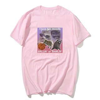 Ngộ nghĩnh Racoon Tôi Có Hai Tâm Trạng Ballin Hoặc Bawlin Meme Áo nam Nữ Thương Hiệu Thời Trang Áo nam 100% Cotton Tay Ngắn