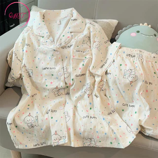 QHST Bộ Đồ Ngủ Nữ Chấm Bi Puppy Cloud Cotton Quần Short Tay Ngắn Nhập Khẩu