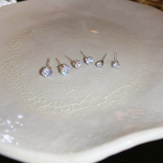 Bộ 6 cái bông tai zircon nhỏ, thiết kế đơn giản thanh lịch, trang sức sang trọng