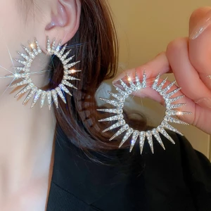 Bông tai nhẫn kim cương bạc thời trang Châu Âu và Hoa Kỳ phóng đại cảm giác cao cấp đinh tán xu hướng cá tính Bông tai giác quan cao cấp bán buôn