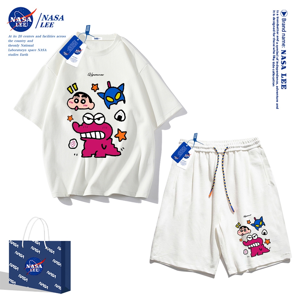 Áo thun ngắn tay Nasa mùa hè nam dáng rộng Quần Short Cotton hợp thời trang, nam nữ thể thao giản dị Phong cách đơn giản 2024 Phong cách mới