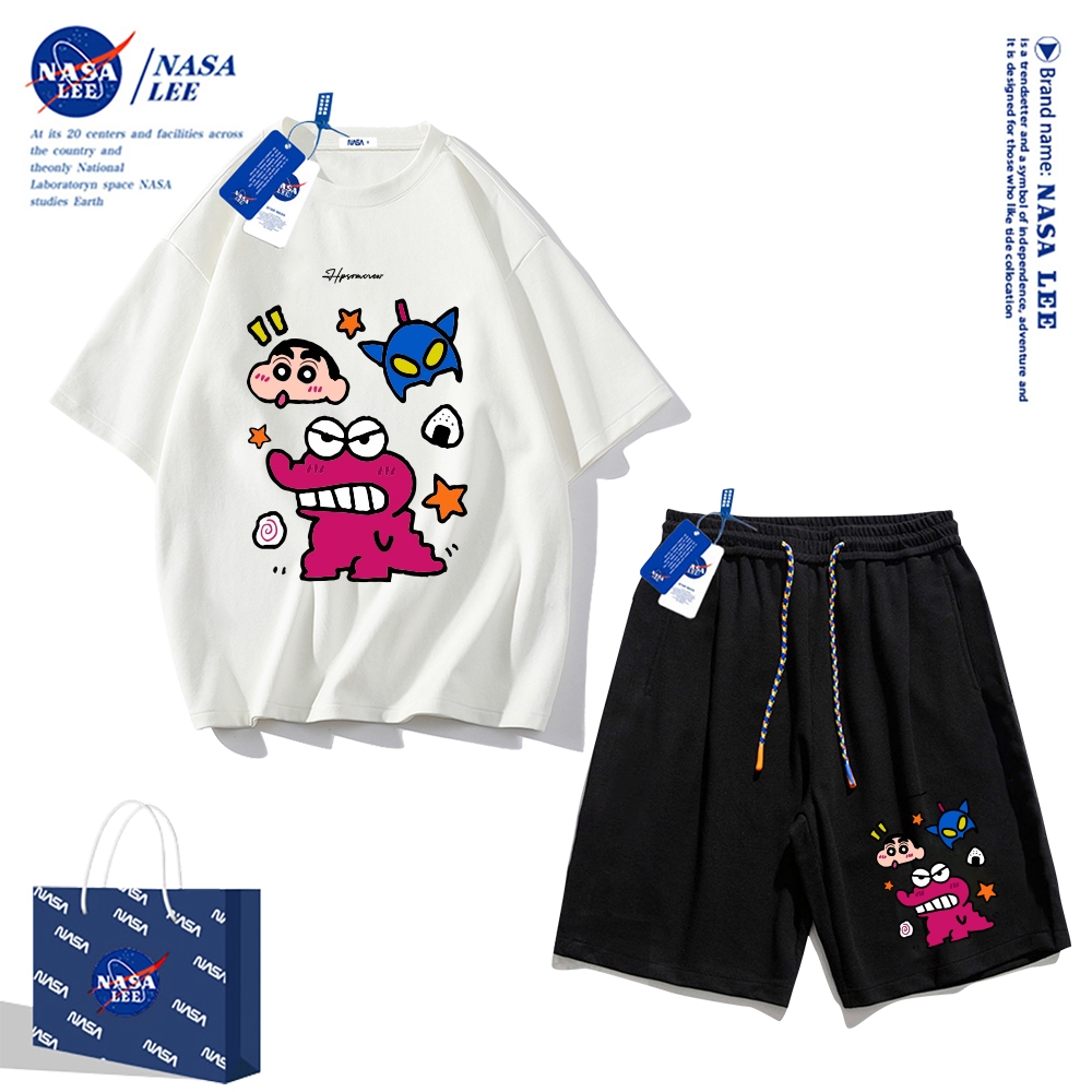 Áo thun ngắn tay Nasa mùa hè nam dáng rộng Quần Short Cotton hợp thời trang, nam nữ thể thao giản dị Phong cách đơn giản 2024 Phong cách mới
