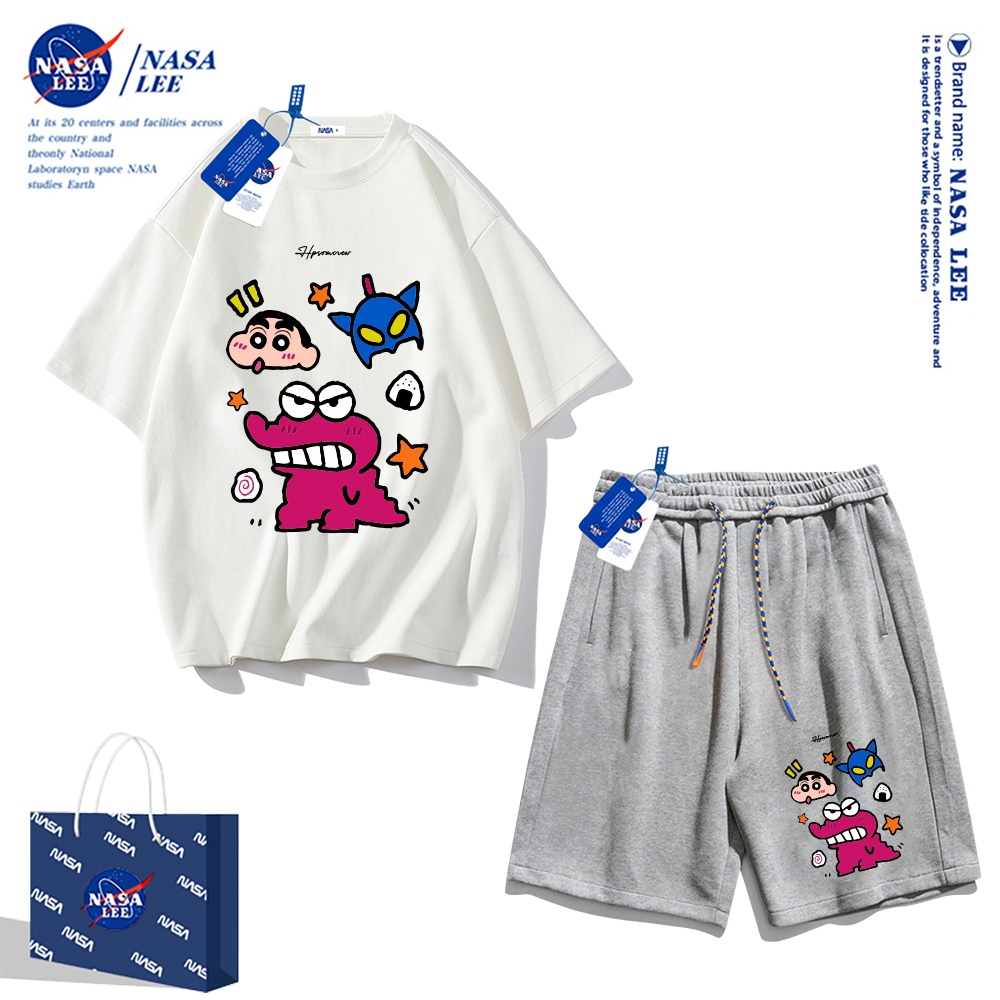Áo thun ngắn tay Nasa mùa hè nam dáng rộng Quần Short Cotton hợp thời trang, nam nữ thể thao giản dị Phong cách đơn giản 2024 Phong cách mới
