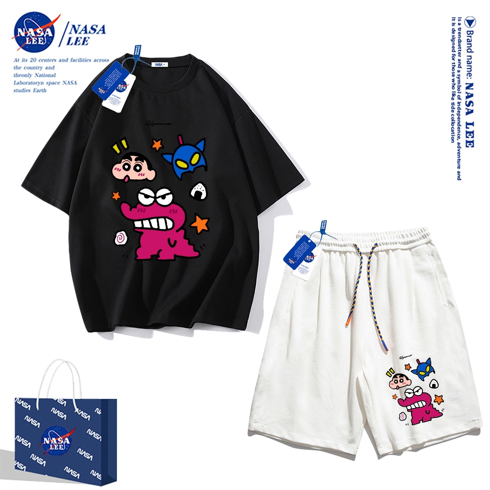 Áo thun ngắn tay Nasa mùa hè nam dáng rộng Quần Short Cotton hợp thời trang, nam nữ thể thao giản dị Phong cách đơn giản 2024 Phong cách mới