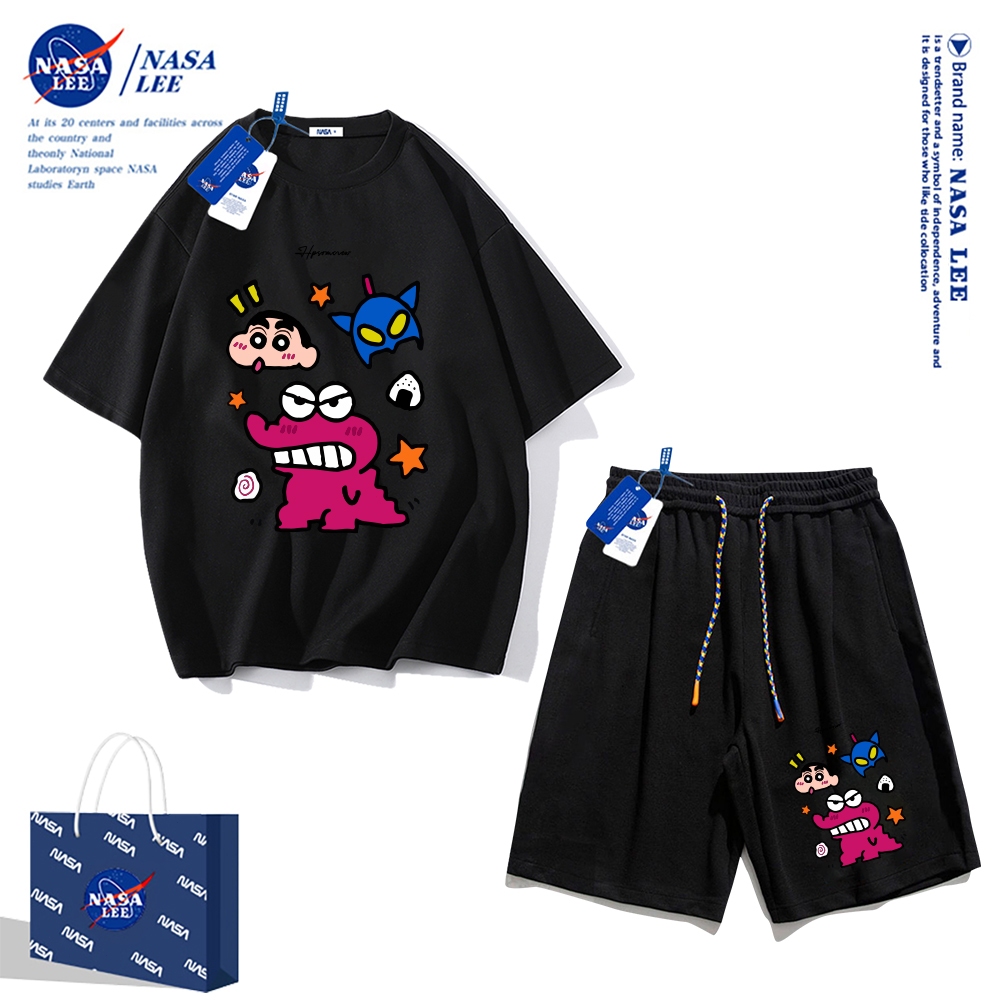 Áo thun ngắn tay Nasa mùa hè nam dáng rộng Quần Short Cotton hợp thời trang, nam nữ thể thao giản dị Phong cách đơn giản 2024 Phong cách mới