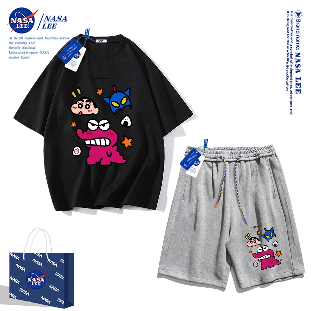 Áo thun ngắn tay Nasa mùa hè nam dáng rộng Quần Short Cotton hợp thời trang, nam nữ thể thao giản dị Phong cách đơn giản 2024 Phong cách mới