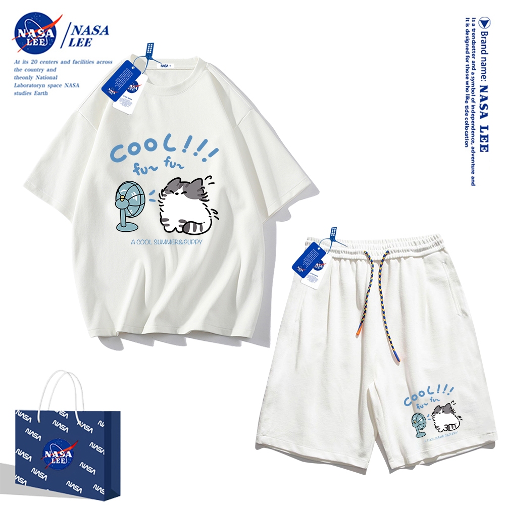 Áo thun ngắn tay Nasa mùa hè nam dáng rộng Quần Short Cotton hợp thời trang, nam nữ thể thao giản dị Phong cách đơn giản 2024 Phong cách mới