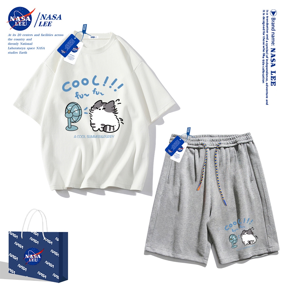Áo thun ngắn tay Nasa mùa hè nam dáng rộng Quần Short Cotton hợp thời trang, nam nữ thể thao giản dị Phong cách đơn giản 2024 Phong cách mới