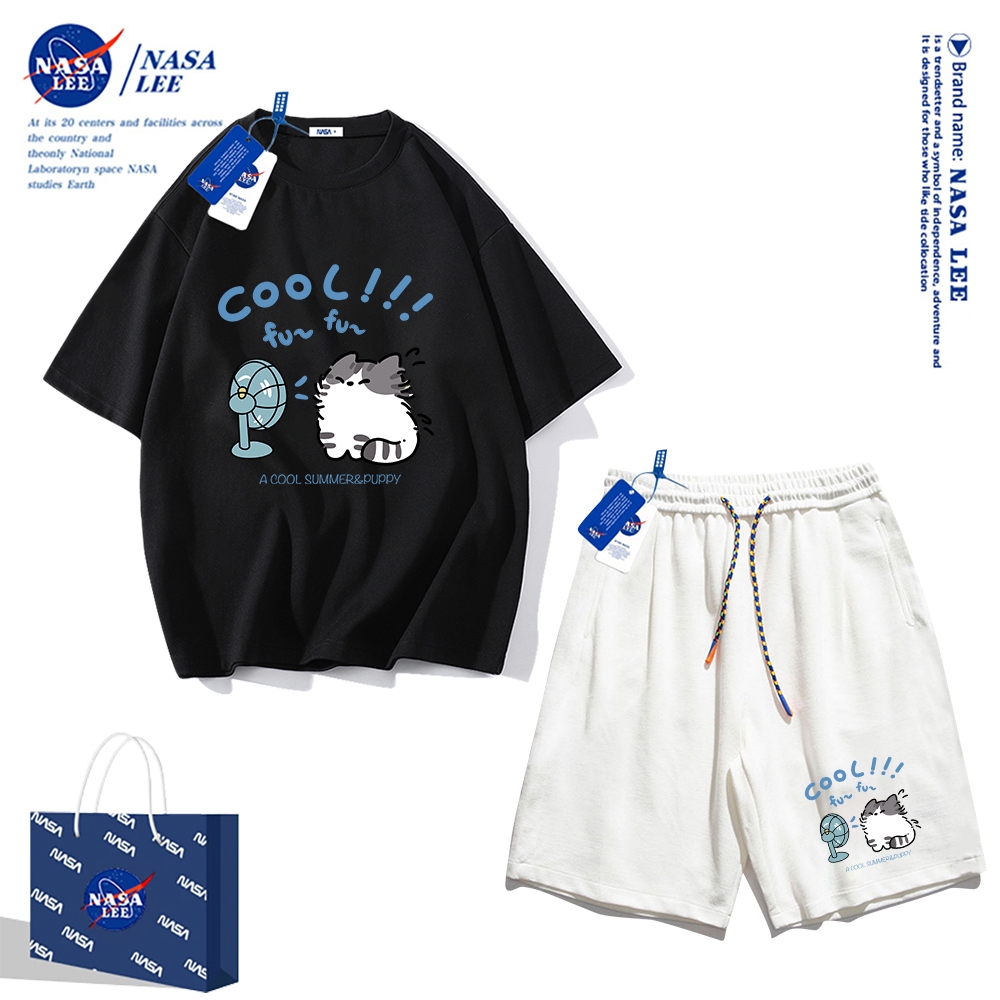 Áo thun ngắn tay Nasa mùa hè nam dáng rộng Quần Short Cotton hợp thời trang, nam nữ thể thao giản dị Phong cách đơn giản 2024 Phong cách mới