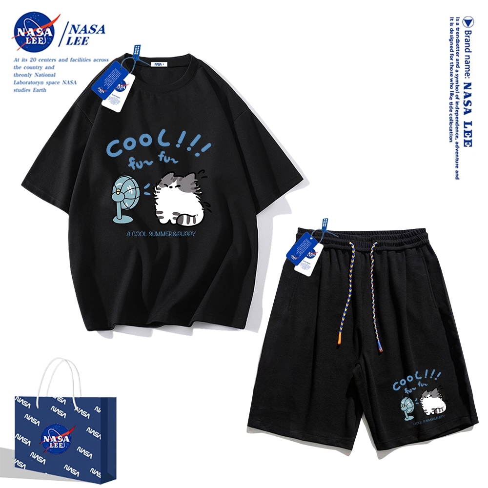 Áo thun ngắn tay Nasa mùa hè nam dáng rộng Quần Short Cotton hợp thời trang, nam nữ thể thao giản dị Phong cách đơn giản 2024 Phong cách mới