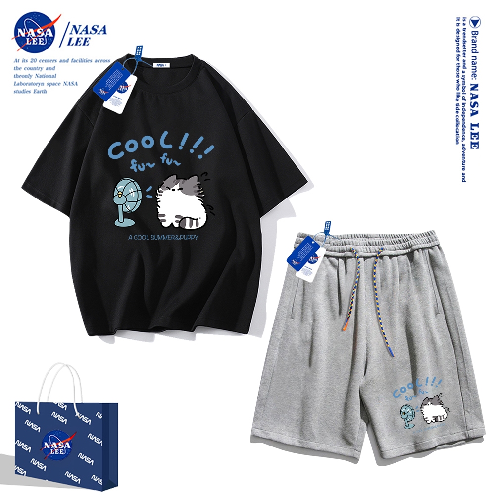 Áo thun ngắn tay Nasa mùa hè nam dáng rộng Quần Short Cotton hợp thời trang, nam nữ thể thao giản dị Phong cách đơn giản 2024 Phong cách mới