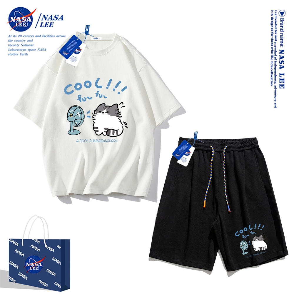 Áo thun ngắn tay Nasa mùa hè nam dáng rộng Quần Short Cotton hợp thời trang, nam nữ thể thao giản dị Phong cách đơn giản 2024 Phong cách mới