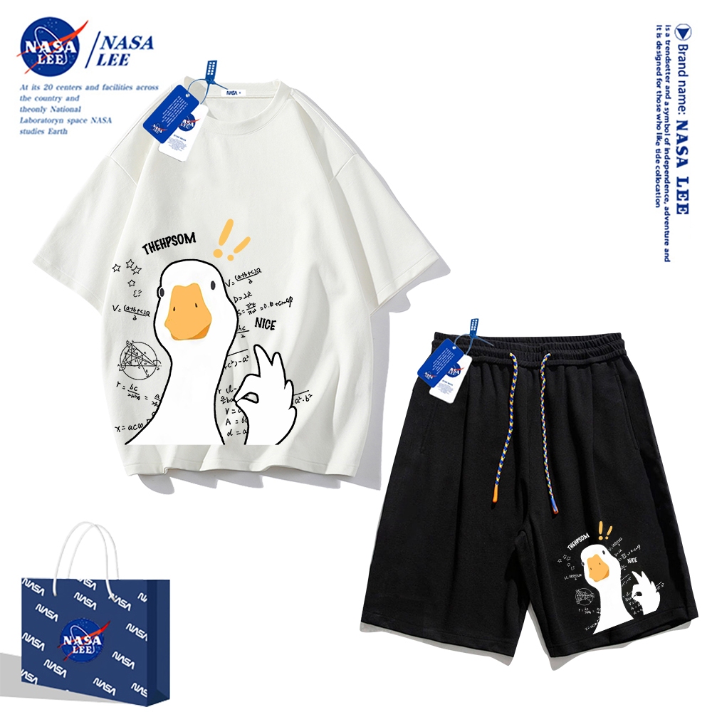Áo thun ngắn tay Nasa mùa hè nam dáng rộng Quần Short Cotton hợp thời trang, nam nữ thể thao giản dị Phong cách đơn giản 2024 Phong cách mới