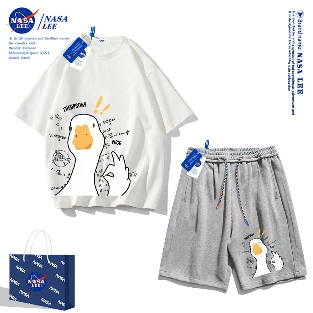 Áo thun ngắn tay Nasa mùa hè nam dáng rộng Quần Short Cotton hợp thời trang, nam nữ thể thao giản dị Phong cách đơn giản 2024 Phong cách mới