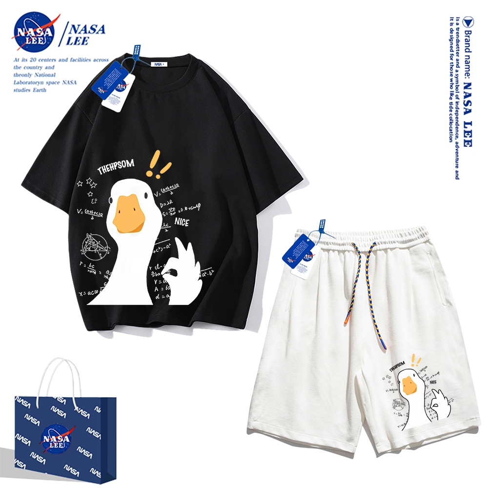Áo thun ngắn tay Nasa mùa hè nam dáng rộng Quần Short Cotton hợp thời trang, nam nữ thể thao giản dị Phong cách đơn giản 2024 Phong cách mới