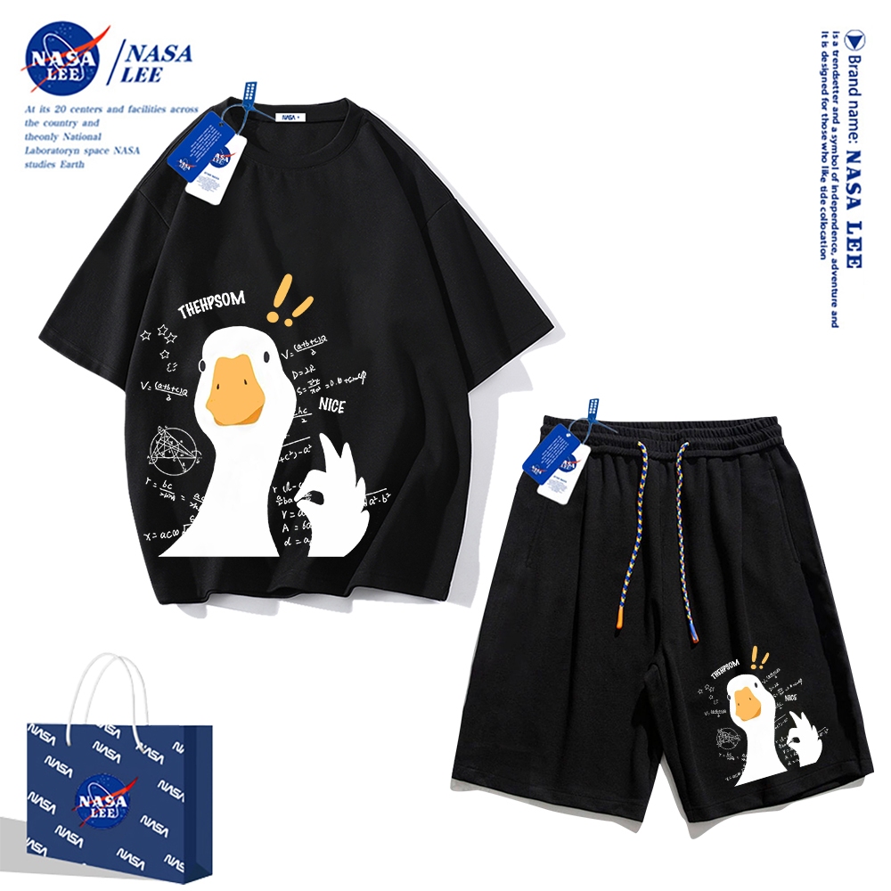 Áo thun ngắn tay Nasa mùa hè nam dáng rộng Quần Short Cotton hợp thời trang, nam nữ thể thao giản dị Phong cách đơn giản 2024 Phong cách mới