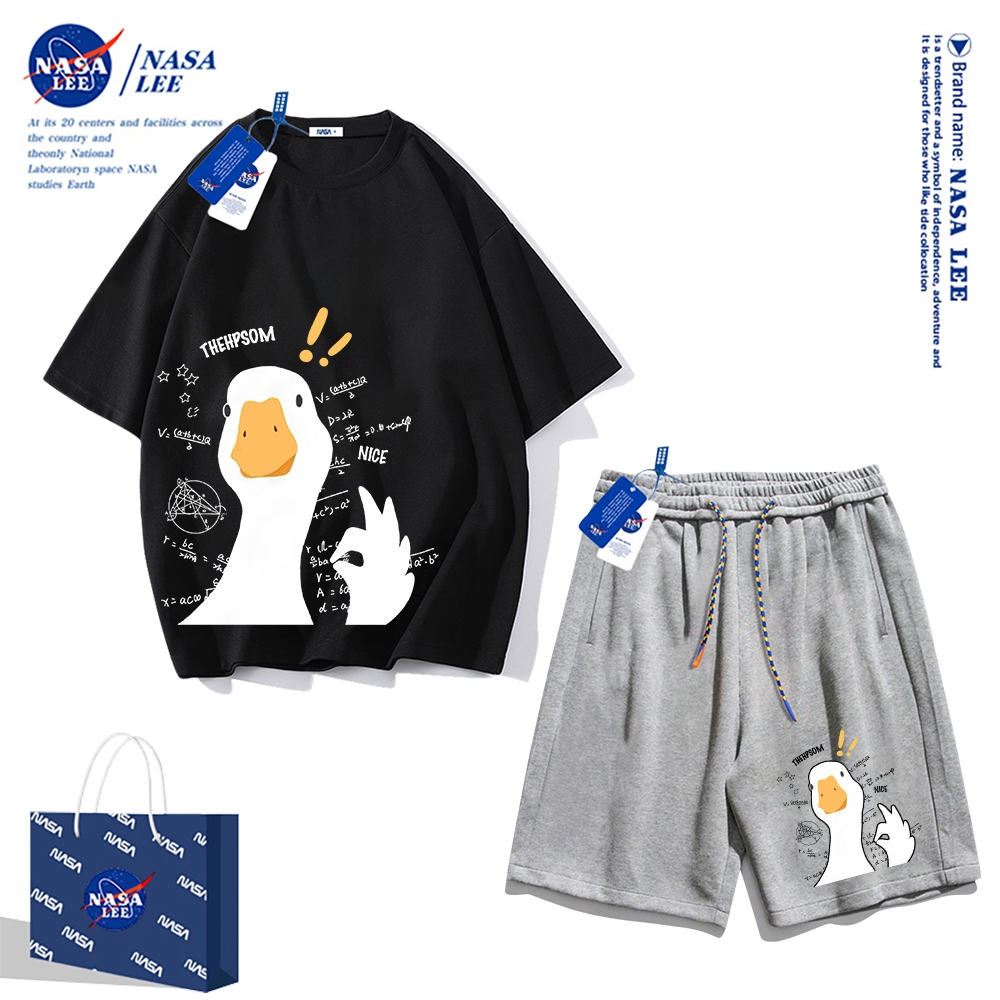 Áo thun ngắn tay Nasa mùa hè nam dáng rộng Quần Short Cotton hợp thời trang, nam nữ thể thao giản dị Phong cách đơn giản 2024 Phong cách mới