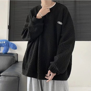 Áo len nam EERSHENSHI phong cách Hồng Kông dáng rộng cổ tròn đáy áo sơ mi cáp dệt kim hàng đầu