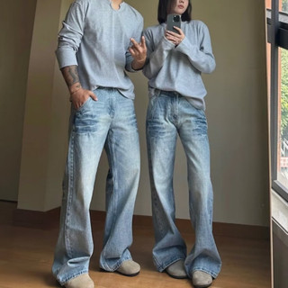 Quần jean nam ESEA American retro dáng rộng giản dị xếp nếp thẳng giặt quần jean phong cách trung tính đau khổ