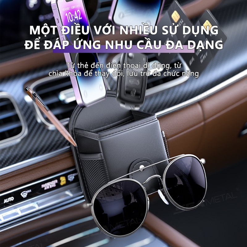 Hộp đựng đồ ô tô SEAMETAL cửa thoát khí ô tô, túi đựng điện thoại di động đa chức năng bằng da