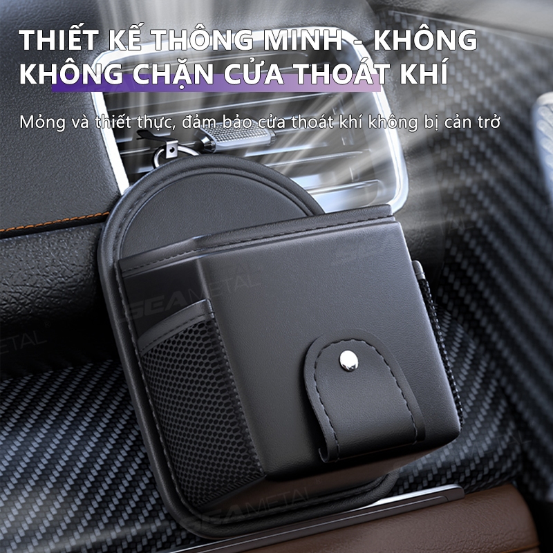 Hộp đựng đồ ô tô SEAMETAL cửa thoát khí ô tô, túi đựng điện thoại di động đa chức năng bằng da