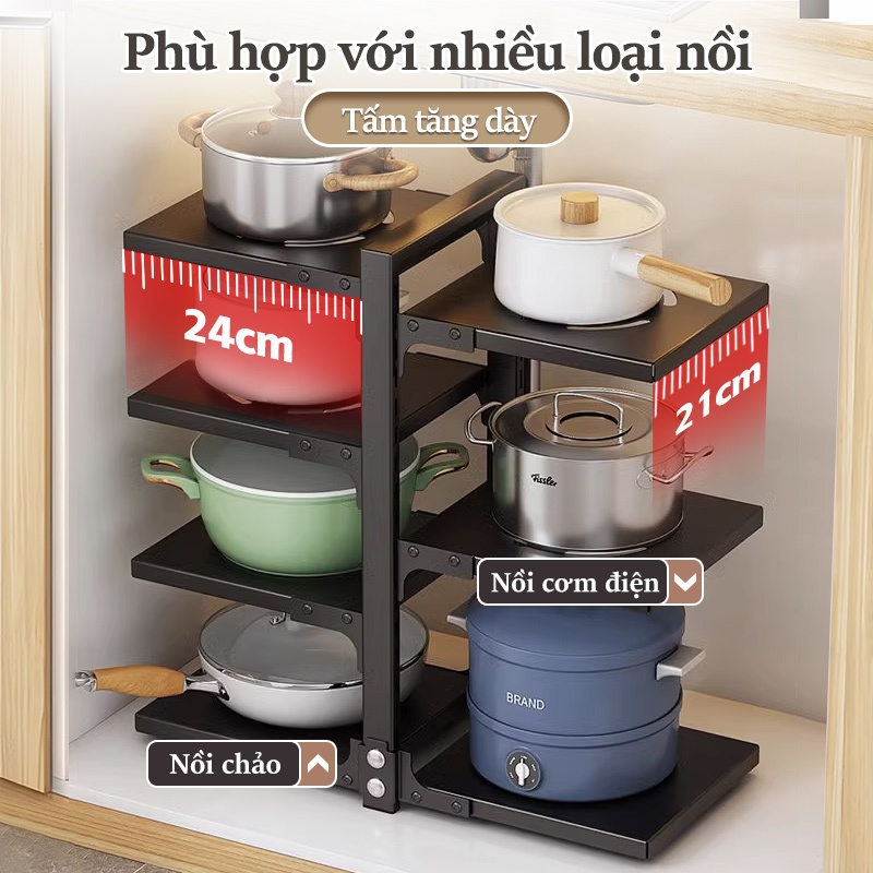 Cambond Kệ đựng nồi-Giá đựng nồi đa chức năng Thép Carbon, Đen, An ninh ổn định và chống trượt