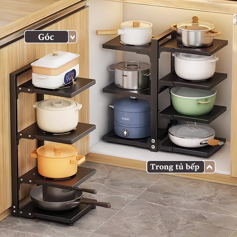 Cambond Kệ đựng nồi-Giá đựng nồi đa chức năng Thép Carbon, Đen, An ninh ổn định và chống trượt