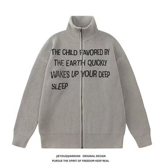 Áo len dệt kim nam GKSSS, áo len cardigan cổ đứng in chữ cổ điển kiểu Mỹ