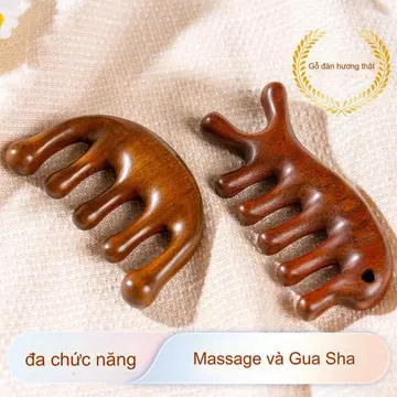 [Sẵn sàng] Lược Massage bằng gỗ Đầu Massage bằng gỗ đàn hương Máy mát xa cổ cơ thể Đầu Gua Sha Máy mát xa kinh tuyến Massage da đầu Răng rộng