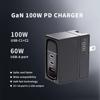 (Không có cáp)PD100W GaN Công nghệ Sạc nhanh USB-A USB-C Bộ sạc loại C, điện thoại di động, máy tính bảng, bộ sạc máy tính xách tay