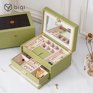 Casegrace Hộp lưu trữ trang sức 2 lớp sang trọng có khóa và chìa khóa Đồng hồ tổ chức Vòng cổ Bông tai Hộp đựng đồ trang sức có gương Hộp quà tặng có thể khóa