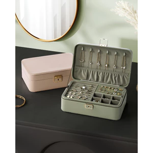 Casegrace Hộp Trang Sức Tổ Chức 2 Lớp, Da PU, Có Khóa Chìa Khóa, Bảo Quản Nhẫn/Bông Tai/Vòng Cổ/Vòng Tay