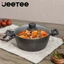 【Giá thấp lịch sử toàn shop】JEETEE Nồi Hầm Chống Dính Phủ Đá Vân Màu Xám 24cm Kèm Nắp Kính PFOA Free Dùng Cho Bếp Từ, Bếp Gas