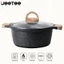【Giá thấp lịch sử toàn shop】JEETEE Nồi canh đúc chống dính phủ đá vân màu xám 20/24/28cm, kèm nắp kính, PFOA Free, dùng cho bếp từ, bếp gas và bếp hồng ngoại, bảo hành 1 năm