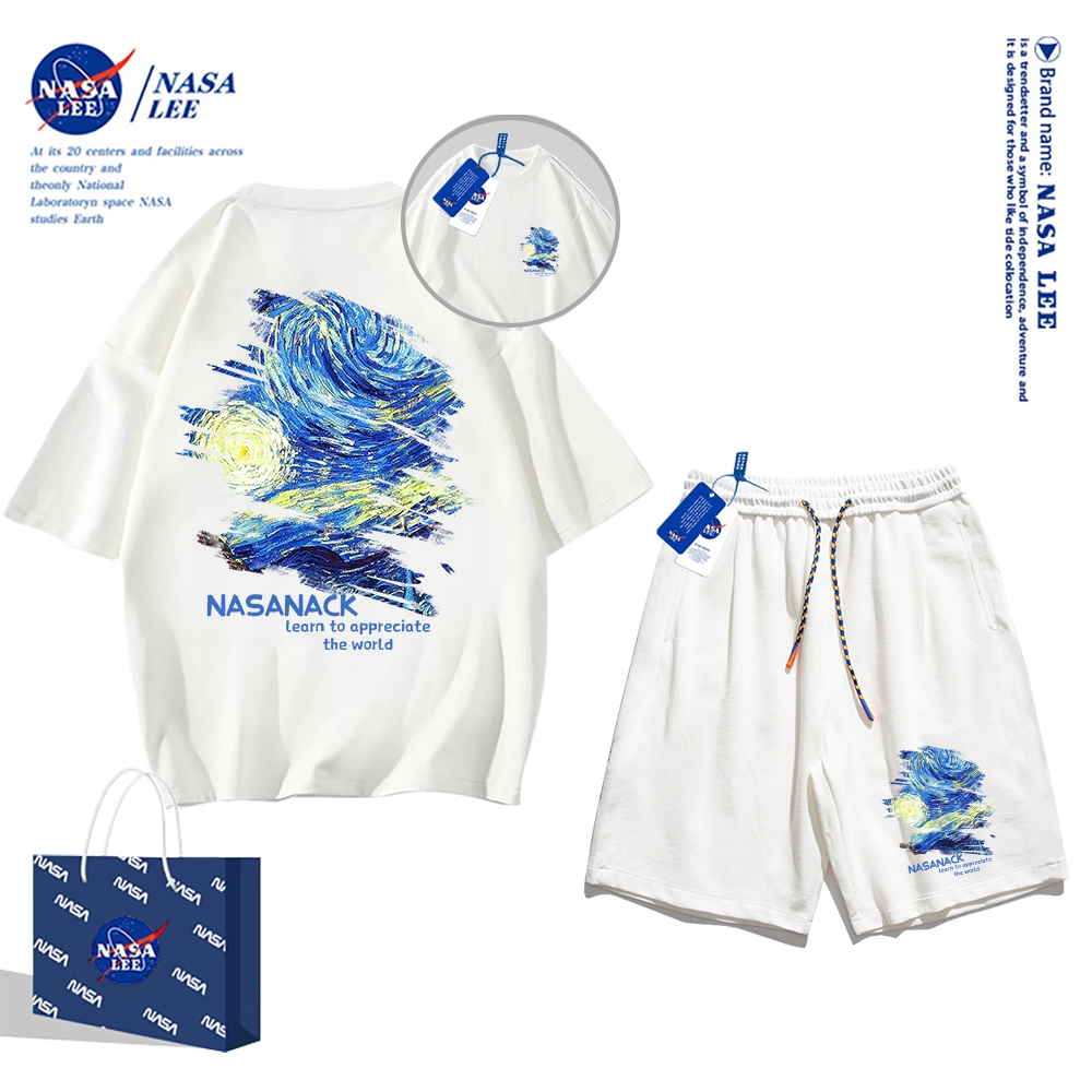 Áo thun ngắn tay Nasa mùa hè nam dáng rộng Quần Short Cotton hợp thời trang, nam nữ thể thao giản dị Phong cách đơn giản 2024 Phong cách mới 12345