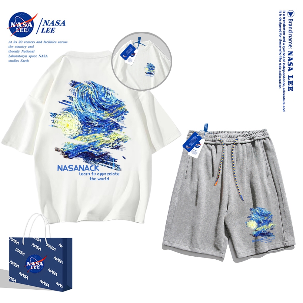 Áo thun ngắn tay Nasa mùa hè nam dáng rộng Quần Short Cotton hợp thời trang, nam nữ thể thao giản dị Phong cách đơn giản 2024 Phong cách mới 12345