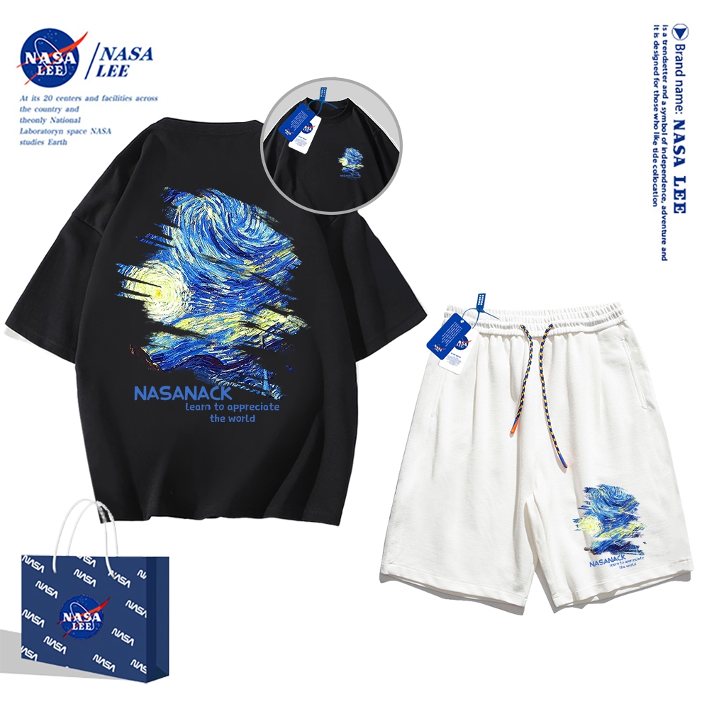 Áo thun ngắn tay Nasa mùa hè nam dáng rộng Quần Short Cotton hợp thời trang, nam nữ thể thao giản dị Phong cách đơn giản 2024 Phong cách mới 12345