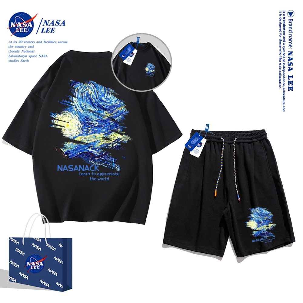 Áo thun ngắn tay Nasa mùa hè nam dáng rộng Quần Short Cotton hợp thời trang, nam nữ thể thao giản dị Phong cách đơn giản 2024 Phong cách mới 12345