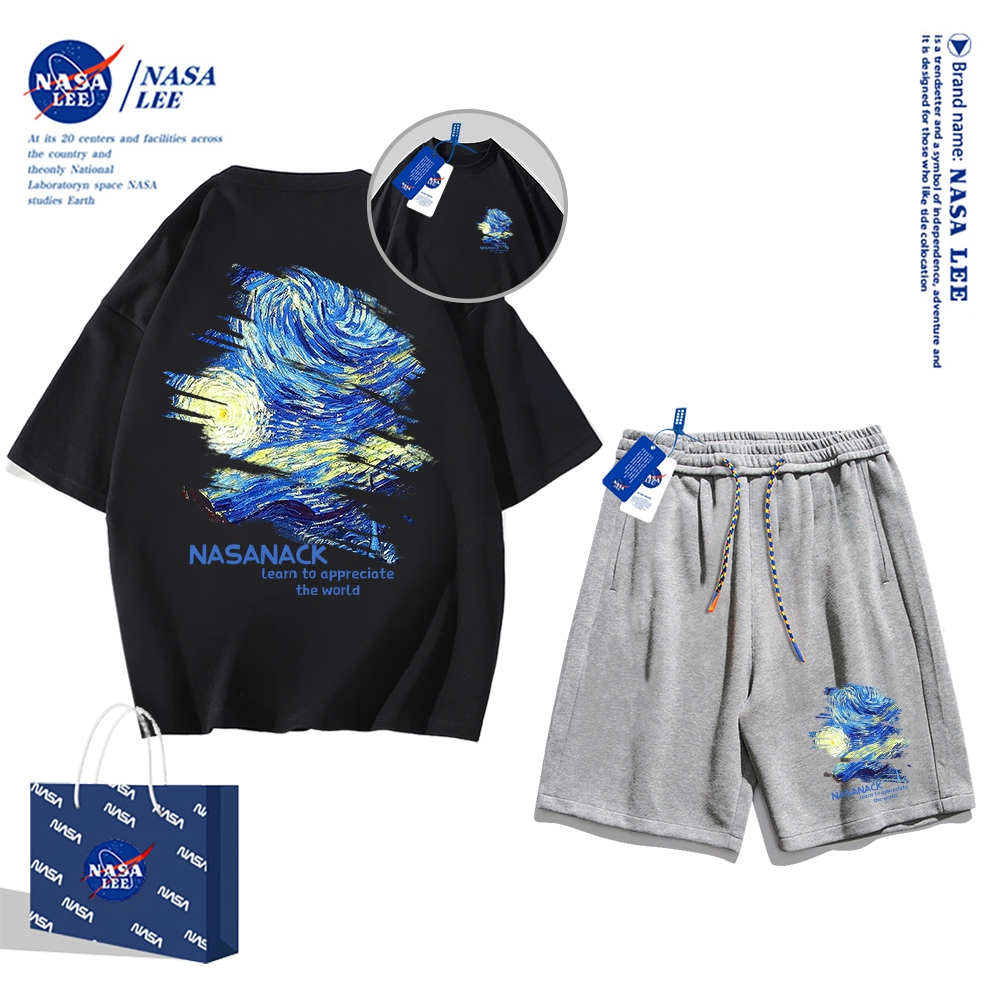 Áo thun ngắn tay Nasa mùa hè nam dáng rộng Quần Short Cotton hợp thời trang, nam nữ thể thao giản dị Phong cách đơn giản 2024 Phong cách mới 12345