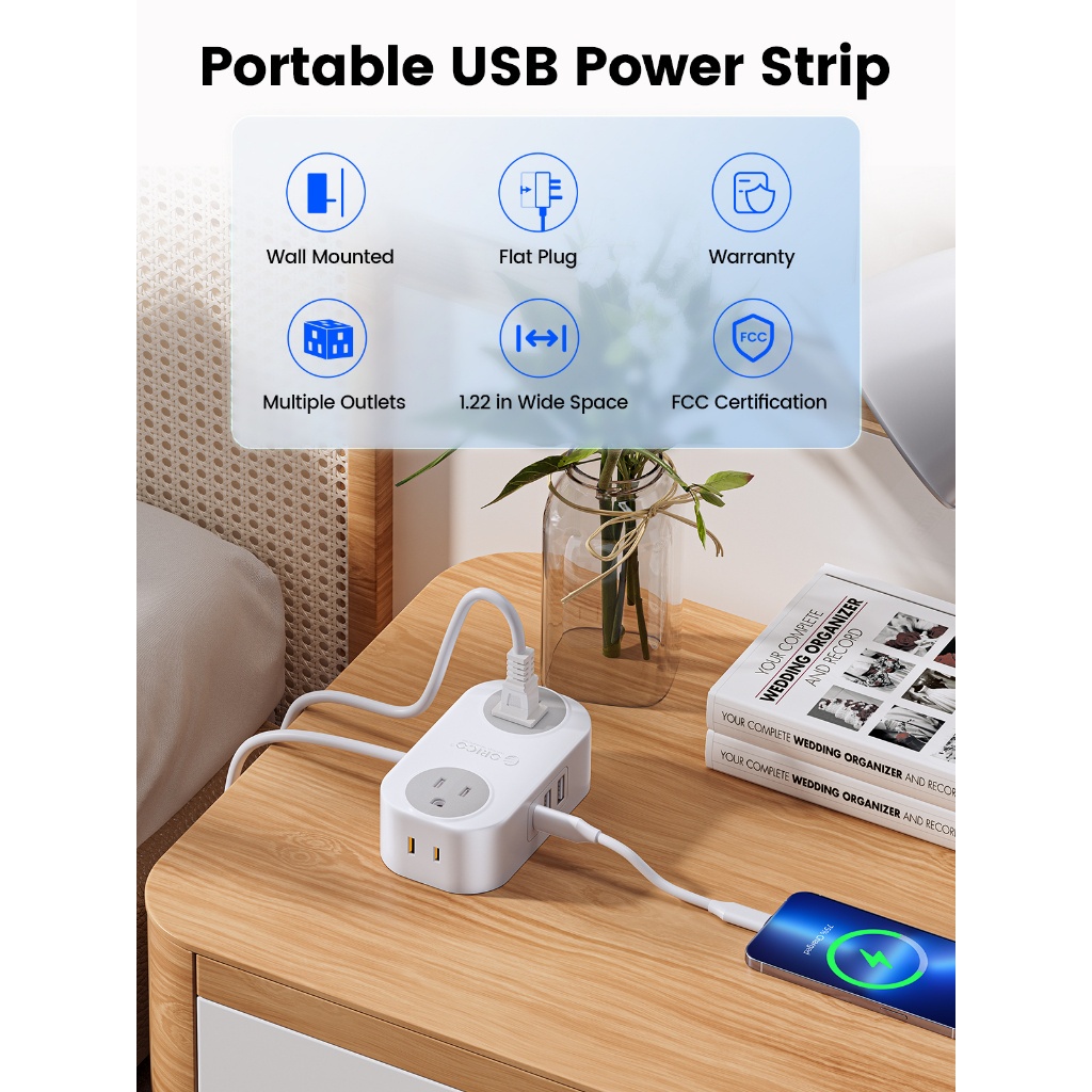 Dải nguồn du lịch ORICO có cổng USB Dây nối dài treo tường 3 mét (JY1)
