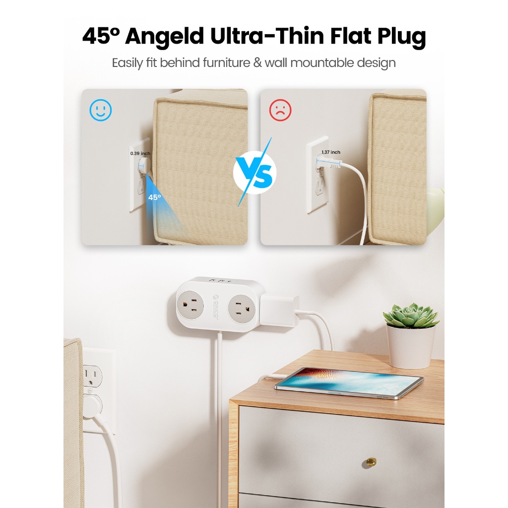 Dải nguồn du lịch ORICO có cổng USB Dây nối dài treo tường 3 mét (JY1)