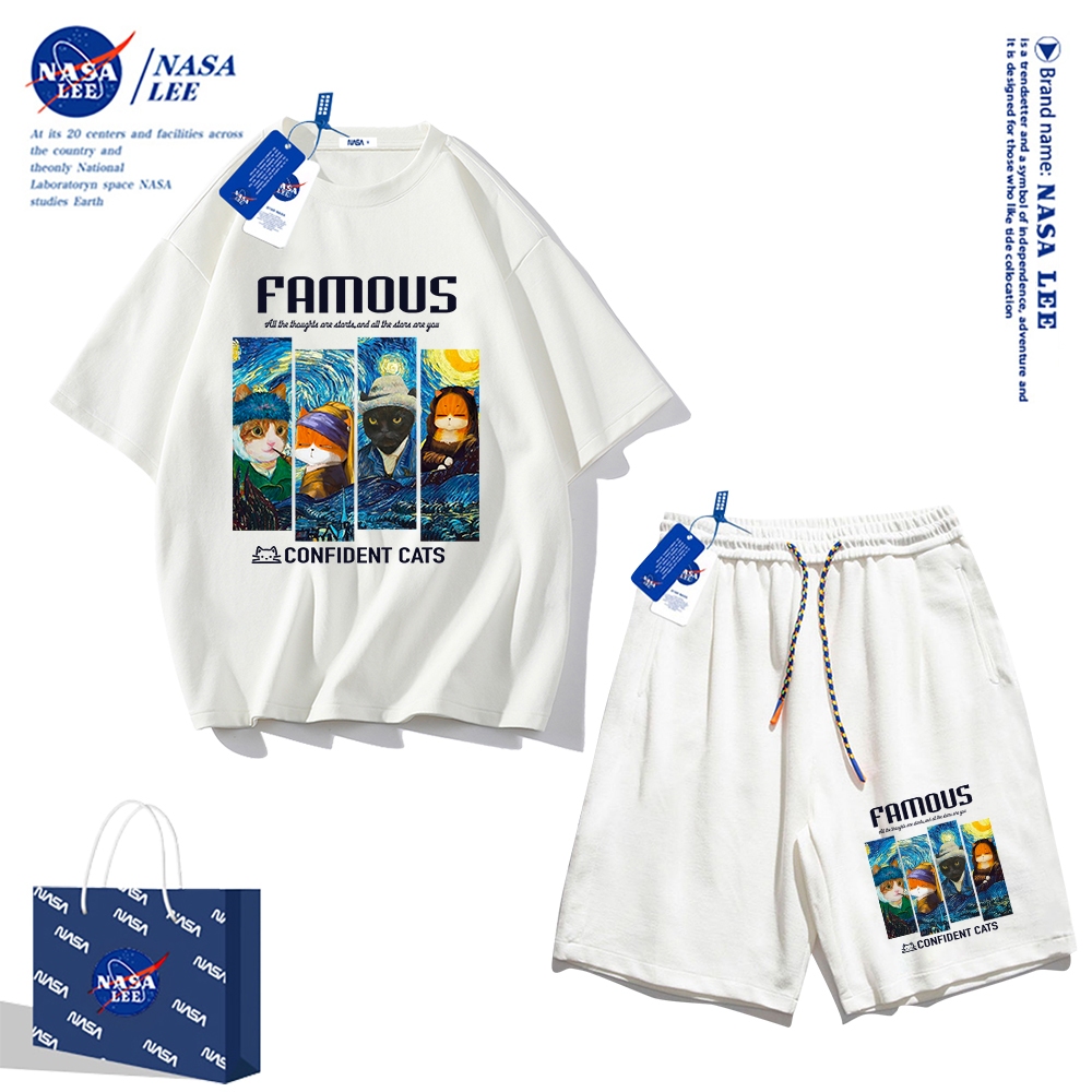 Áo thun ngắn tay Nasa mùa hè nam dáng rộng Quần Short Cotton hợp thời trang, nam nữ thể thao giản dị Phong cách đơn giản 2024 Phong cách mới